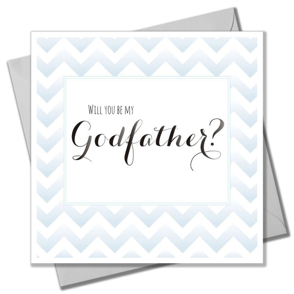 Religious Occassions Card, Blue Stripes, Will you be my Godfather?
