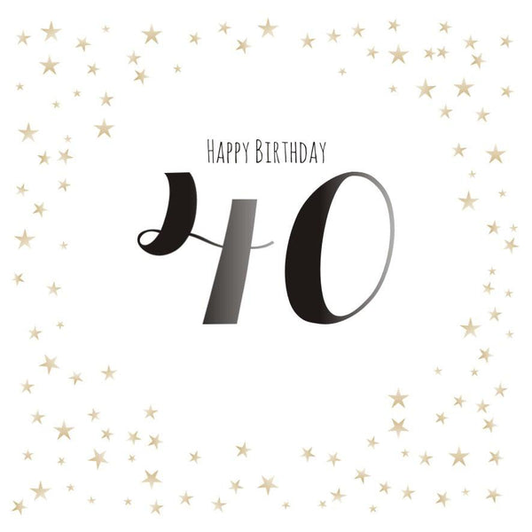 Birthday Card, Gold Stars, Happy Birthday 40