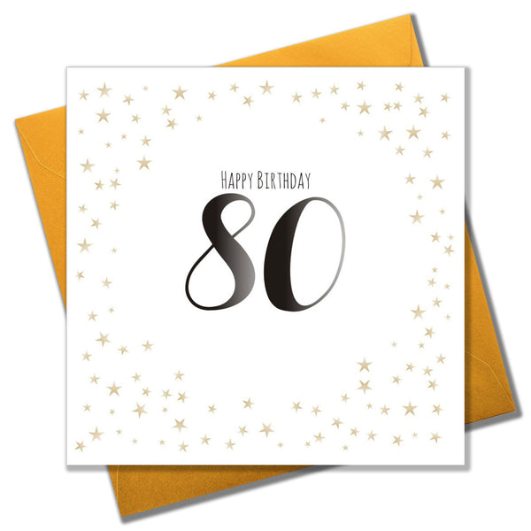 Birthday Card, Gold Stars, Happy Birthday 80