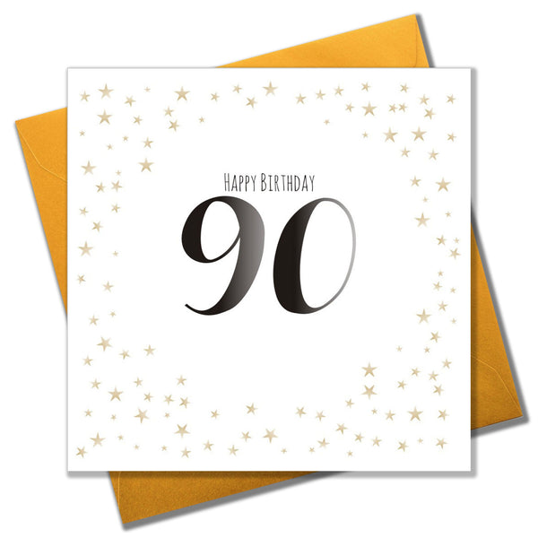 Birthday Card, Gold Stars, Happy Birthday 90