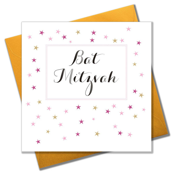 Religious Occassions Card, Pink Stars, Bat Mitzvah