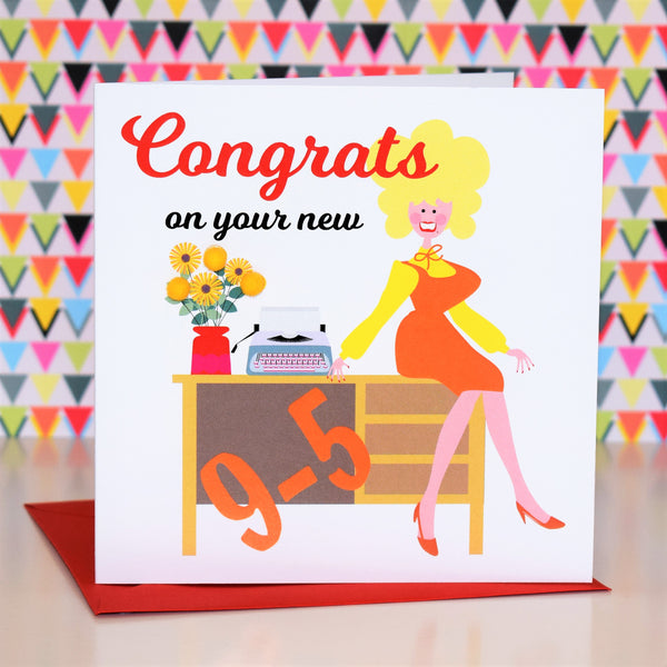 New Job Congratulations Card, 9-5 Dolly, Embellished with colourful pompoms