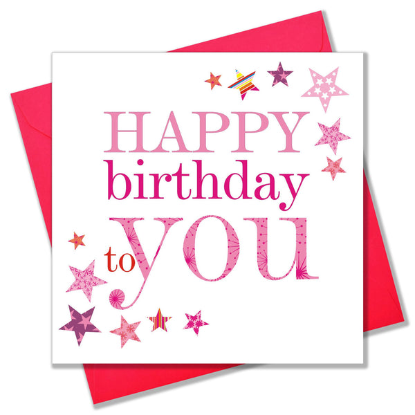 Birthday Card, Pink Stars, Happy Birthday to you