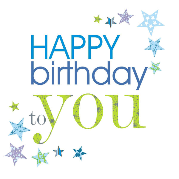 Birthday Card, Blue Stars, Happy Birthday to you