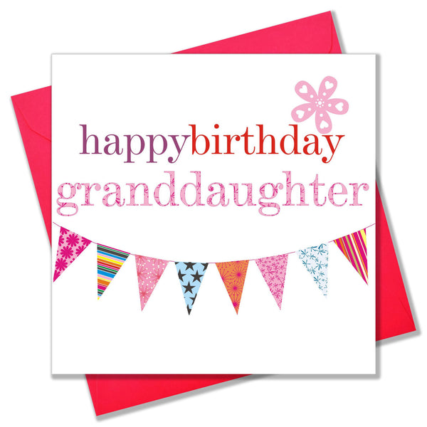 Birthday Card, Pink Flags, Happy Birthday Granddaughter