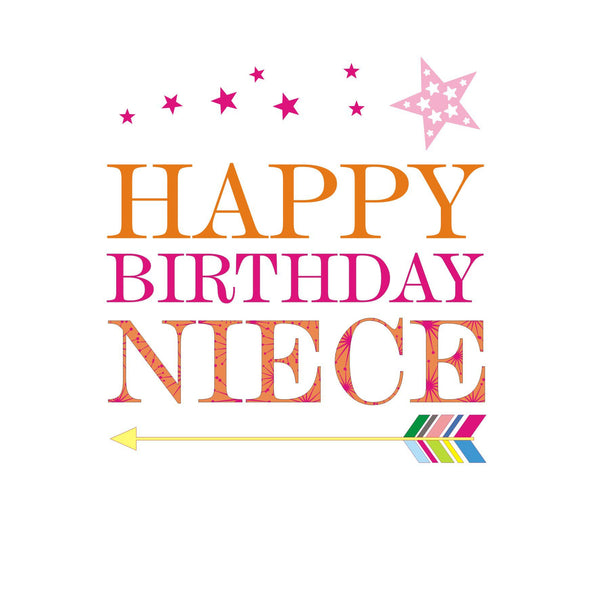 Birthday Card, Pink Stars and arrow , Happy Birthday Niece