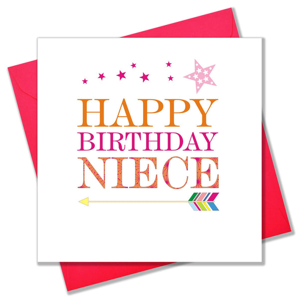 Birthday Card, Pink Stars and arrow , Happy Birthday Niece