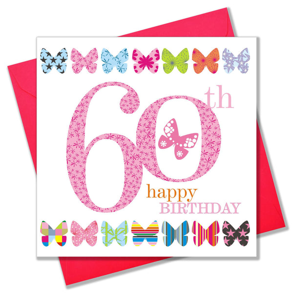 Birthday Card, Pink Age 60, Happy 60th Birthday