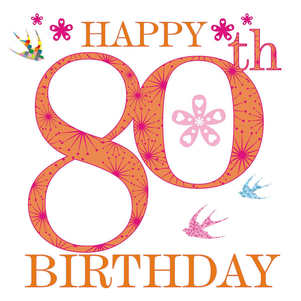 Birthday Card, Pink Age 80, Happy 80th Birthday