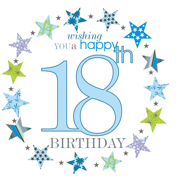 Birthday Card, Blue Age 18, wishing you a Happy 18th Birthday