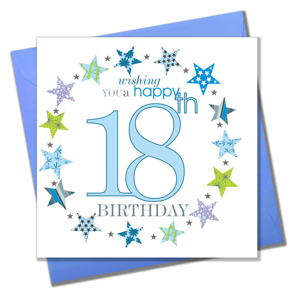 Birthday Card, Blue Age 18, wishing you a Happy 18th Birthday