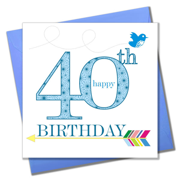 Birthday Card, Blue Age 40, Happy 40th Birthday