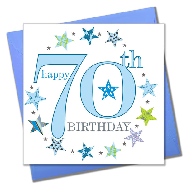 Birthday Card, Blue Age 70, Happy 70th Birthday