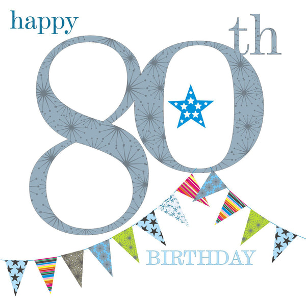 Birthday Card, Blue Age 80, Happy 80th Birthday