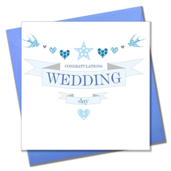 Wedding Card, Blue Banners, Congratulations Wedding Day
