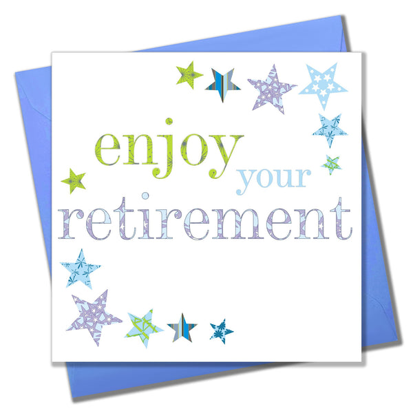 Congratulations and Good Luck Card, Blue Stars, enjoy your Retirement