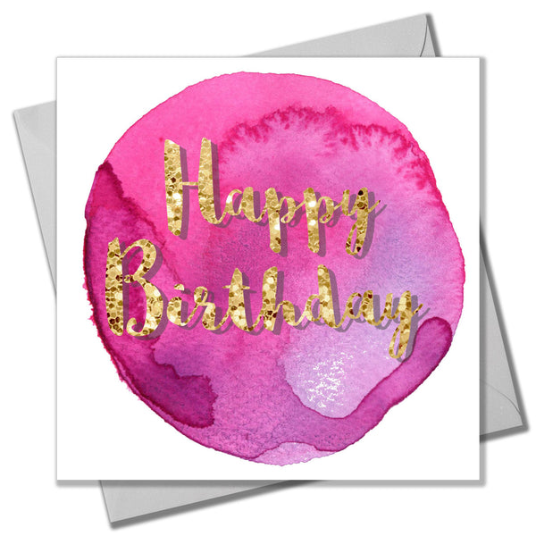 Birthday Card, Pink Splodge, Happy Birthday