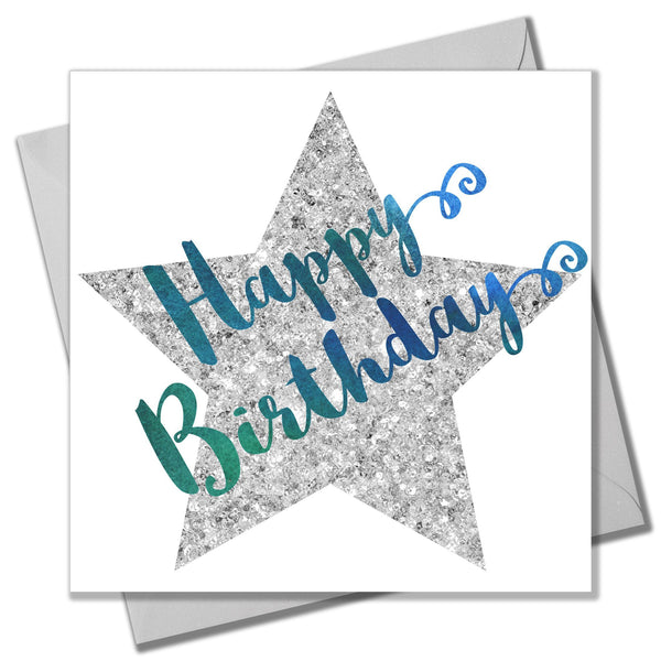 Birthday Card, Script on Star, Happy Birthday