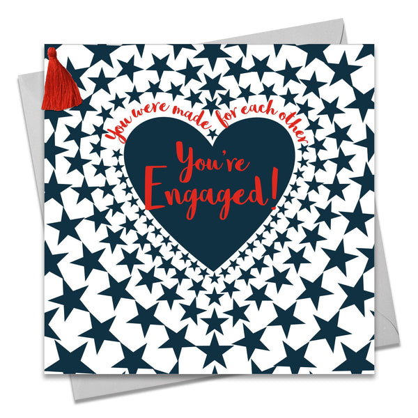 Engagement Card, Heart in Stars, Wedding, Embellished with a colourful tassel