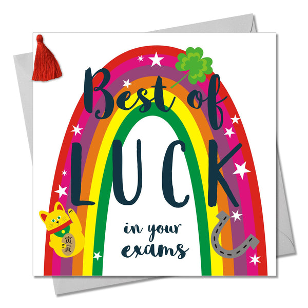 Good Luck Exams Card, Rainbow, Embellished with a colourful tassel
