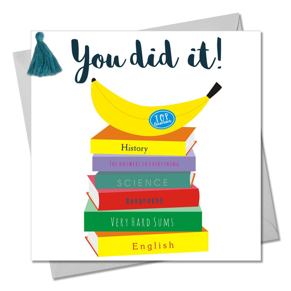 Exam Congratulations Card, Top Banana, Embellished with a colourful tassel