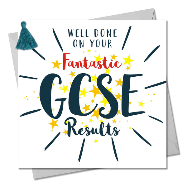 GCSE Exam Congratulations Card, Stars, Embellished with a colourful tassel