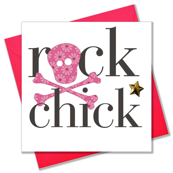 Birthday Card, Pink Rock Chick, Embellished with a shiny padded star