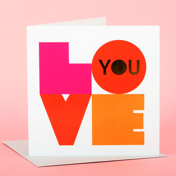 Valentines Day Card, Love You, text foiled in shiny gold