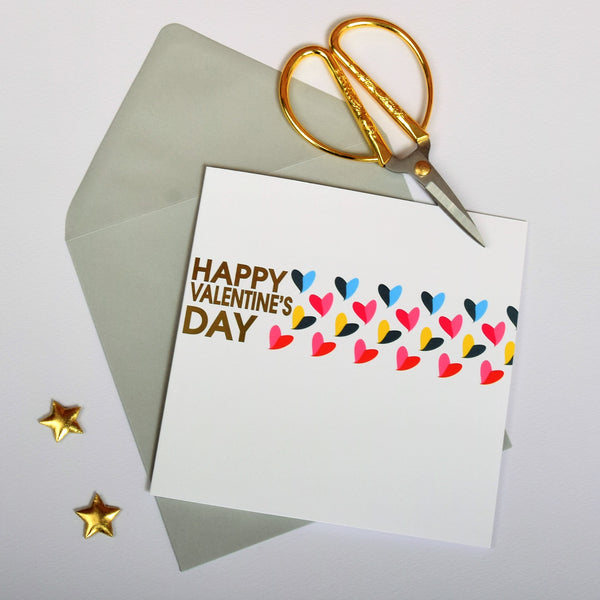 Valentines Day Card, Hearts, text foiled in shiny gold