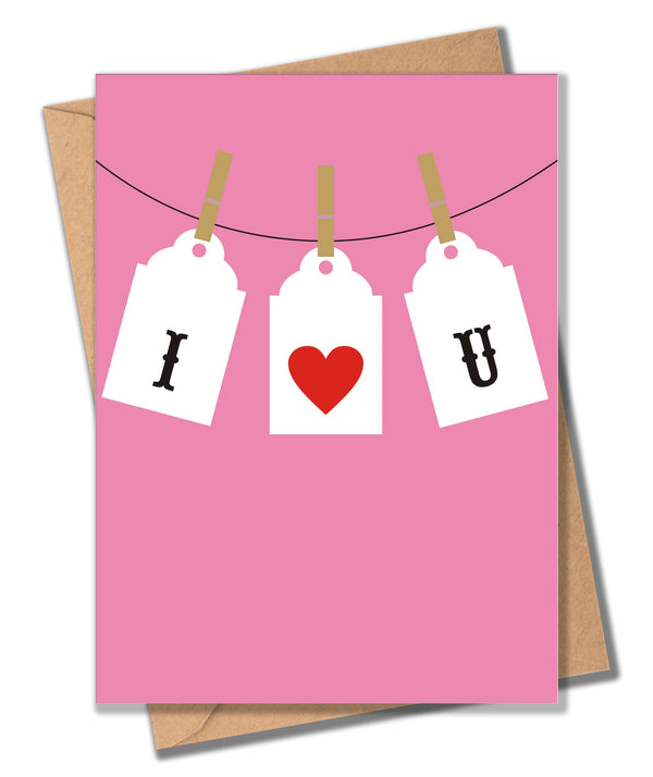 Valentine's Day Card, Pegs on a line, I 'Heart' U