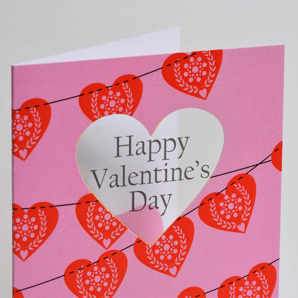 Valentine's Day Card, Heart Flags, See through acetate window
