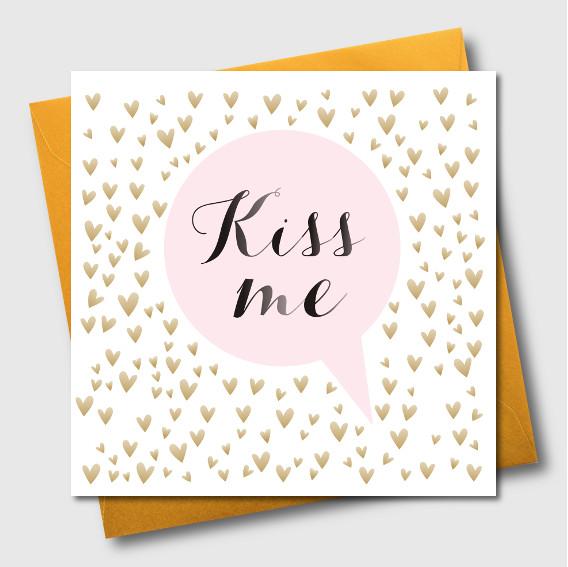 Valentine's Day Card, Gold Hearts, Kiss Me