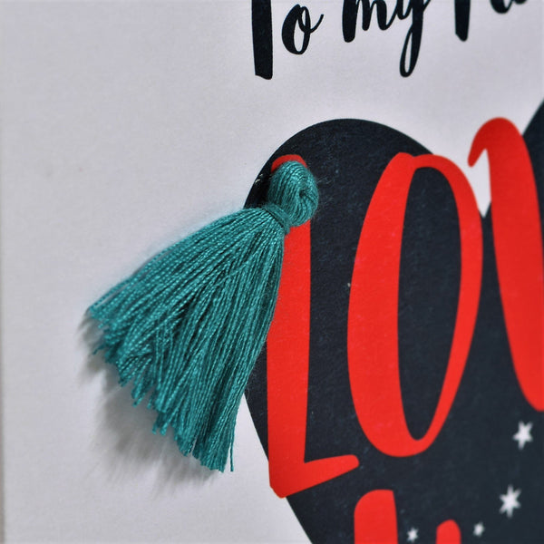 Valentine's Day Card, Blue Heart, Husband, Love You, Embellished with a tassel