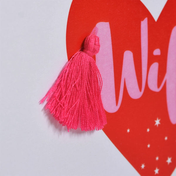 Valentine's Day Card, Pink Heart, Beautiful Wife, Embellished with a tassel
