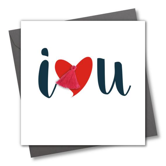 Valentine's Day Card, Love, I heart you, Embellished with a colourful tassel