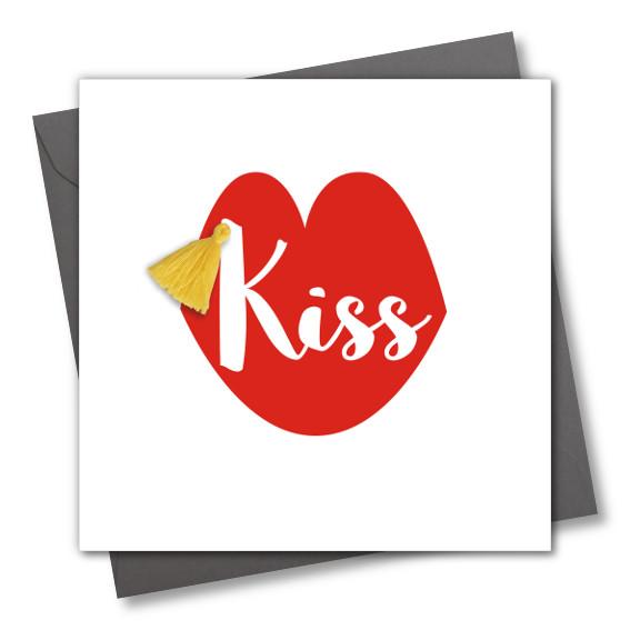 Valentine's Day Card, Lips, Kiss, Embellished with a colourful tassel