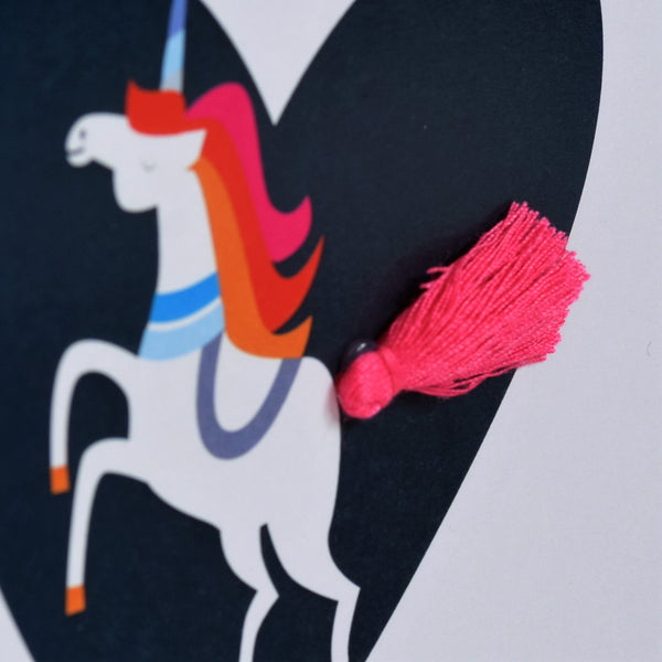 Valentine's Day Card, Heart, be my unicorn, Embellished with a tassel
