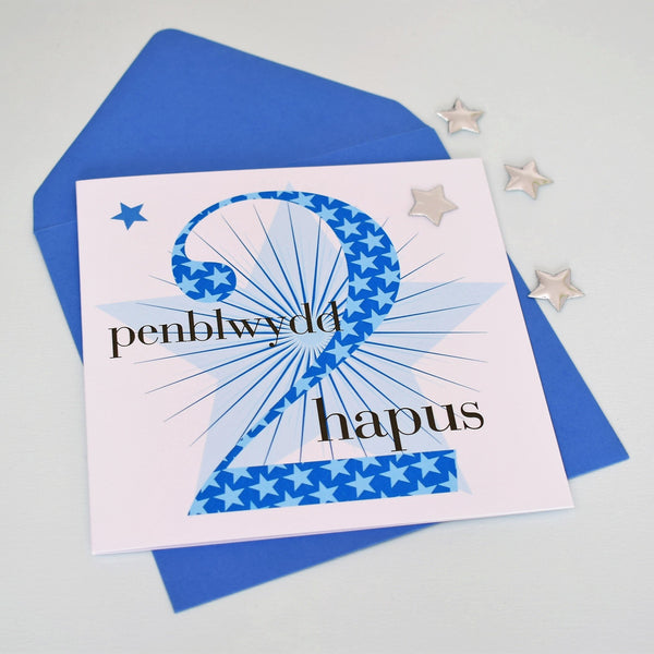 Welsh Birthday Card, Penblwydd Hapus, Boy Blue Star, padded star embellished