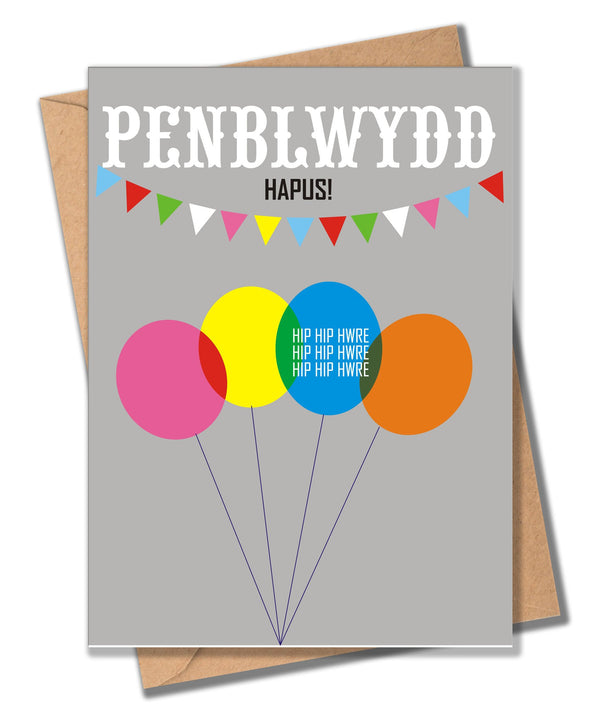 Welsh Birthday Card, Penblwydd Hapus, Balloons, Happy Birthday To You!