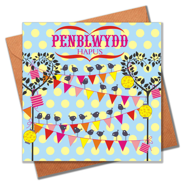 Welsh Birthday Card, Penblwydd Hapus, Bird Party, Happy Birthday