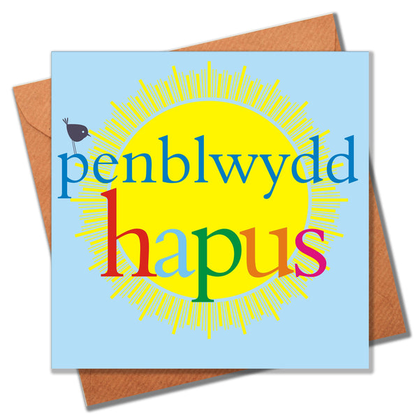 Welsh Birthday Card, Penblwydd Hapus, Sun, Wishing you a very Happy Birthday