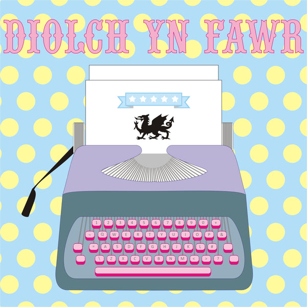 Welsh Thank You Card, Typewriter, Thank You Very Much!