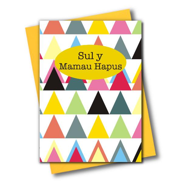 Welsh Mother's Day Card, Sul y Mamau Hapus, Triangle, See through acetate window