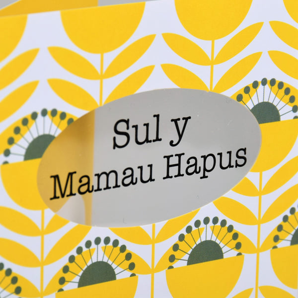 Welsh Mother's Day Card, Sul y Mamau Hapus, Flowers, See through acetate window