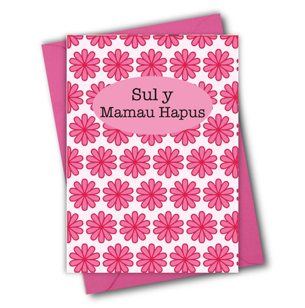 Welsh Mother's Day Card, Sul y Mamau Hapus, Pink, See through acetate window