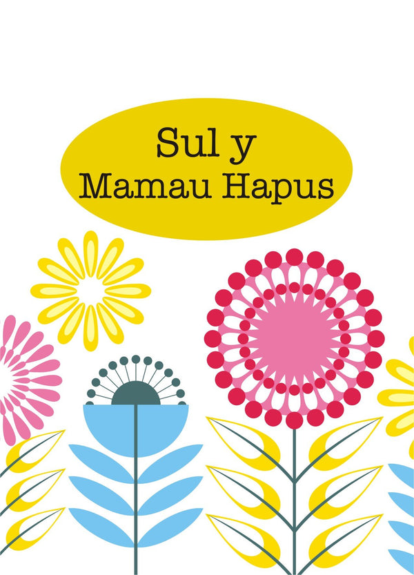 Welsh Mother's Day Card, Sul y Mamau Hapus, Flowers, See through acetate window