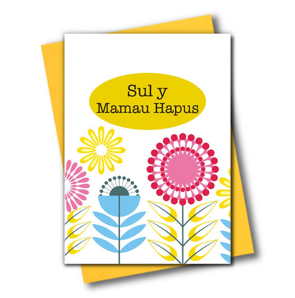 Welsh Mother's Day Card, Sul y Mamau Hapus, Flowers, See through acetate window