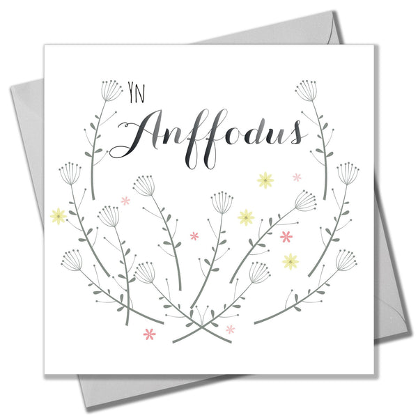 Welsh Wedding Card, Flowers, With Regret