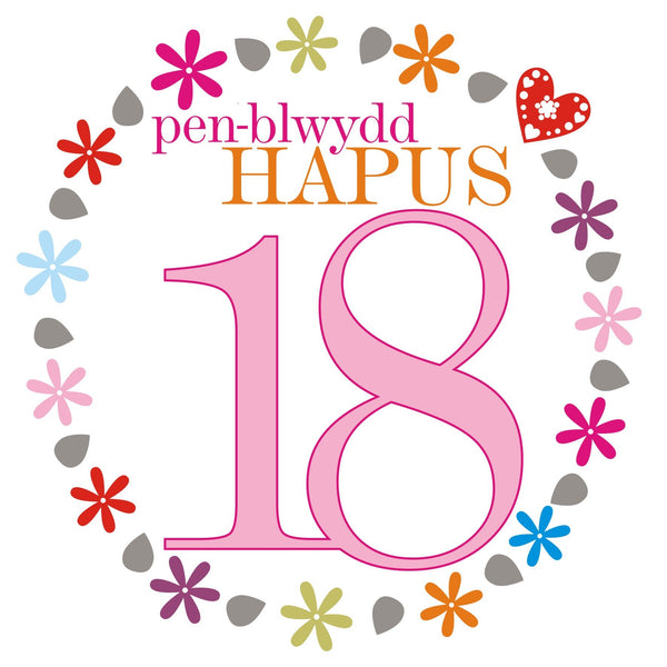 Welsh 18th Birthday Card, Penblwydd Hapus, Pink Age 18