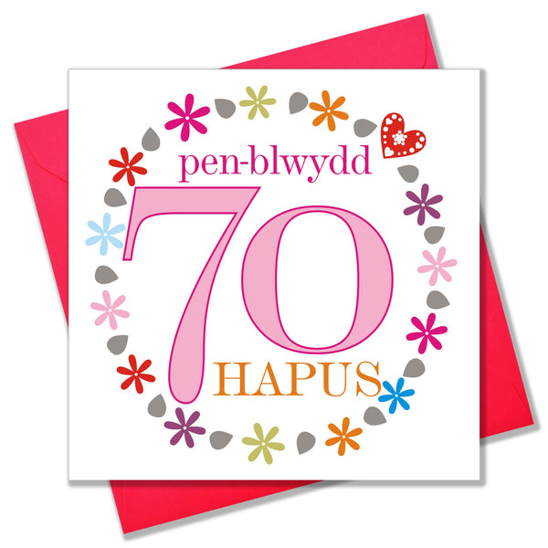 Welsh 70th Birthday Card, Penblwydd Hapus, Pink Age 70